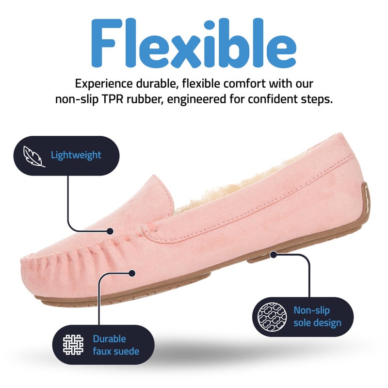 Floopi Women Slippers Moccasins, Soft Faux Fur Lining with Cozy Memory Foam, Ladies House Slippers for Women with Indoor & Outdoor Anti-Skid Sole(10, Pink-323) - Image 4